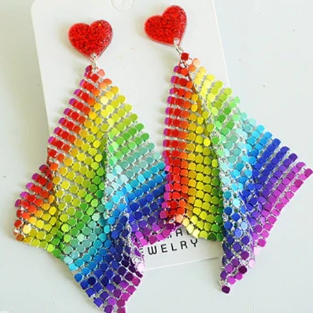 2 pairs!  Rainbow Festival Shine Bright Love Acrylic Color Tassel Earrings